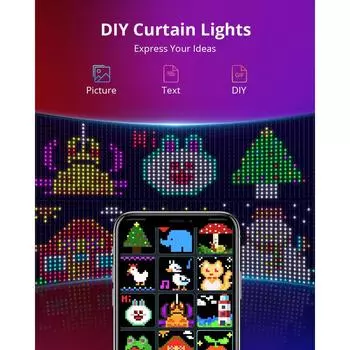 Приложение Smart Curtain String Light DIY Picture Text Led Display Smart LED RGB String Light RGB LED Bluetooth Control Curtain Lights US PLUG