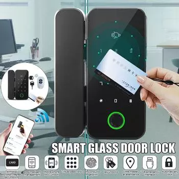 ПРИЛОЖЕНИЕ Умный Отпечаток пальца Биометрия Цифровой код Карта Пароль Замок Безрамная рама Стекло Раздвижная дверь для дома офиса Черный