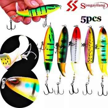 Приманка 3D Eyes Minnow Fishing Lure Жесткая имитация рыбьей чешуи, вращающийся хвост 5pcs