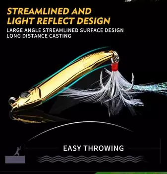 Приманка Белая полоска с блестками Чугунная пластина дальнего действия Металлическая блестка Прорезь для крови Крючок для пера Быстродействующая наживка для испанской скумбрии Окуня 10g золотой
