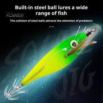 Приманка для кальмара, светящаяся рыболовная приманка со стальными шариками, деревянная креветка, каракатица, жесткая приманка для морской пресноводной рыбалки F