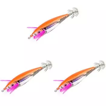 Приманка для креветочной рыбы в виде кальмара 7 см с 3D-глазами и крючками для любителей рыбалки (оранжевый)