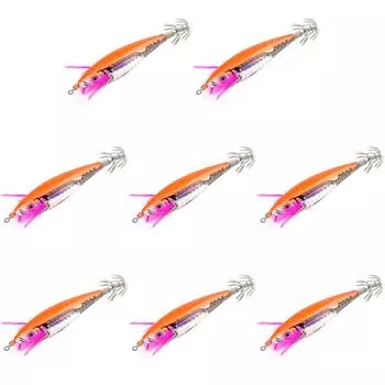 Приманка для креветочной рыбы в виде кальмара 7 см с 3D-глазами и крючками для любителей рыбалки (оранжевый)