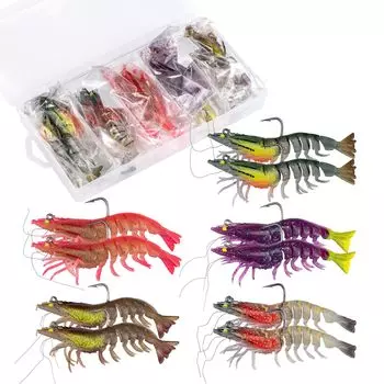 Приманка для креветок Goture, червь-креветка, двукрылый червь, мягкая приманка, рыболовная приманка, искусственная приманка, мягкий червь, чехол для хранения, в комплекте 9 см, 12 г, набор из 10 шт.
