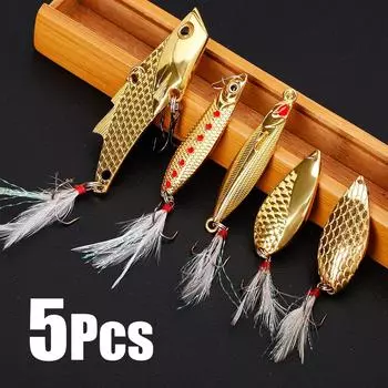 Приманка для ловли ложкой, твердая наживка с тройным крючком, металлическая приманка-спиннер 4Pcs Silver Lure