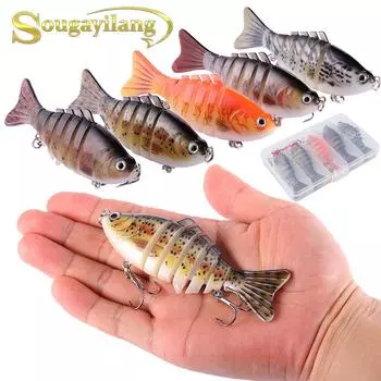 Приманка для ловли окуня, 5 шт., многосоставная приманка для плавания, 7 сегментов, реалистичная приманка для ловли форели, верхняя водная приманка с крючком 5 Pcs Lures With Box