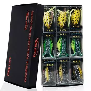 Приманка для лягушки Мягкие рыболовные приманки 9 шт. Реалистичные приманки для рыбалки на поверхности воды Крючки для воблинга Приманка для окуня Снасти 9pcs
