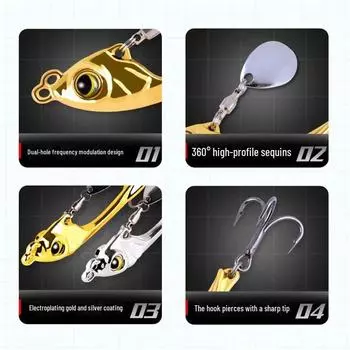 Приманка Xuanyue VIB: Вращающаяся пластина из блесток для дальнего заброса, бионический дизайн, вибрирующий металл, полное плавающее действие для ловли окуня 7g Bare Plate (No Blade, Hook, or Ring)