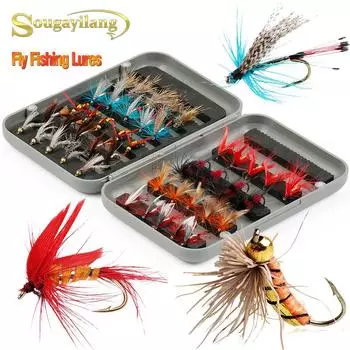 Приманки для рыбалки нахлыстом, размер 9, стиль, 44 шт., наборы наживок для рыбалки нахлыстом с коробкой, рыболовные приманки, крючки для рыбалки 44 pcs