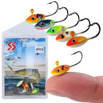 Приманки для зимней рыбалки, 5 шт. с крючками, свинцовые джиг-крючки, зимние цельнометаллические рыболовные крючки, рыболовные приманки