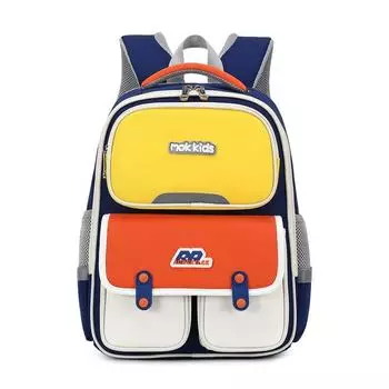 Primary School Student Schoolbag Boys Spine Protection and Burden Reduction Girls Schoolbag Large Capacity Water Repellent Breathable Backpack Yellow with red