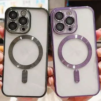 Применимо к iPhone15 гальваническое магнитное зарядное устройство 15pro мобильный телефон чехол 11 Apple 14 сплошной цвет 13 прозрачный 12x Apple 16