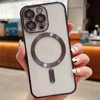 Применимо к iPhone16 гальваническое магнитное зарядное устройство 15pro мобильный телефон чехол 11 Apple 14 сплошной цвет 13 прозрачный 12x Apple 16