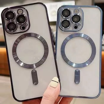 Применимо к iPhone16 гальваническое магнитное зарядное устройство 15pro мобильный телефон чехол 11 Apple 14 сплошной цвет 13 прозрачный 12x Apple 16