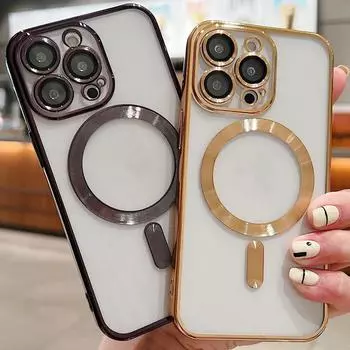 Применимо к iPhone16 гальваническое магнитное зарядное устройство 15pro мобильный телефон чехол 11 Apple 14 сплошной цвет 13 прозрачный 12x Apple 16