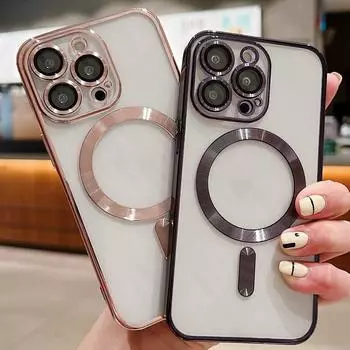 Применимо к iPhone16 гальваническое магнитное зарядное устройство 15pro мобильный телефон чехол 11 Apple 14 сплошной цвет 13 прозрачный 12x Apple 16