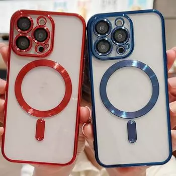 Применимо к iPhone16 гальваническое магнитное зарядное устройство 15pro мобильный телефон чехол 11 Apple 14 сплошной цвет 13 прозрачный 12x Apple 16