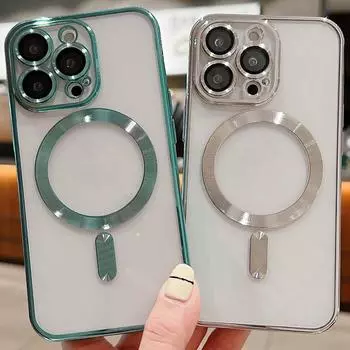 Применимо к iPhone16 гальваническое магнитное зарядное устройство 15pro мобильный телефон чехол 11 Apple 14 сплошной цвет 13 прозрачный 12x Apple 16