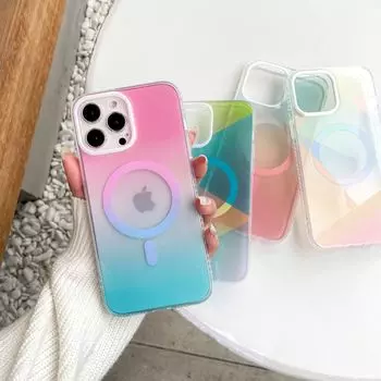 Применимо к iPhone16pro Акварельный Магнитный Притяжение Apple 15/12 Геометрический Постепенный Изменение Magsafe Чехол для мобильного телефона Anti-Drop iphone16 Pro max