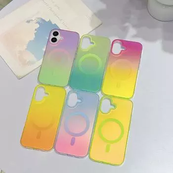 Применимо к iPhone16pro Постепенное изменение Чехол для мобильного телефона Кожа Ощущение Цветной 13/14 Лазерный Магнитный Защитный Чехол Apple 15pm 16promax