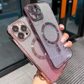 Применимо к iPhone16promax Гальваническое Магнитное Присоска 16 Чехол для мобильного телефона 15 Apple 14 Прозрачный 13 Постепенное Изменение Блеск 12 Apple 11