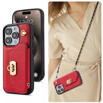 Применимый Apple 16Pro Диагональный Подвесной Сумка Защитный Чехол Iphone15Pro Max Молния Карта Женский Кожаный Чехол для Мобильного Телефона iphone11 красный