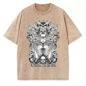 Прими Божественное Принт Женская Футболка Ретро Выстиранная Футболка с Коротким Рукавом Хай-стрит Потертый Стиль Топы S