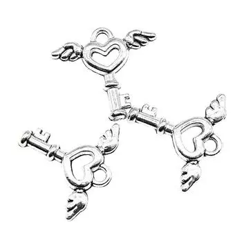 Принадлежности для изготовления ювелирных изделий Подвески-ключи с крыльями ангела и сердцем Популярные компоненты 40 шт.
