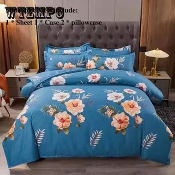 Принадлежности для кроватей Шлифовальная четырехсекционная толстая саржевая кровать с одной подушкой Комплект домашнего постельного белья Queen