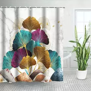 Принадлежности для ванной комнаты, полиэстеровая водонепроницаемая занавеска для душа, занавеска для перегородки ванной комнаты, занавеска с листьями гинкго, украшение для ванной комнаты, комнаты, занавеска 90x180cm36x71inch