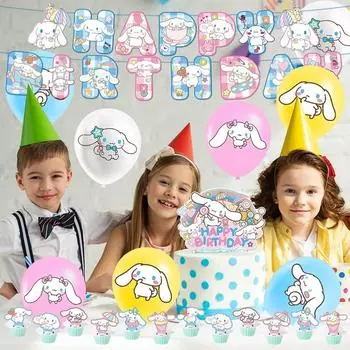 Принадлежности для вечеринок Kawaii Dog включают воздушные шары для торта-баннера для тематической вечеринки