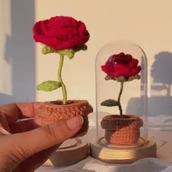 Принц Роуз ручной вязки Букет Готовый Маленький Принц Роза Цветок Бессмертие Любовник Подарок на День Рождения Вязание крючком Подарок на День Святого Валентина