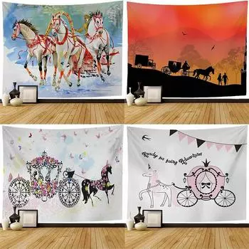 Карета принцессы Мультфильм Гобелен Офис Гостиная Украшения Дома Настенный Гобелен 100x75cm