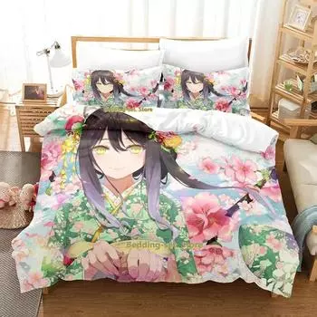 Princess Connect! ReDive Bedding Set Cartoon Anime three-piece set Adult Kid Bedroom Duvetcover Sets 3D Kawaii Girls couette EU Single 135x200cm