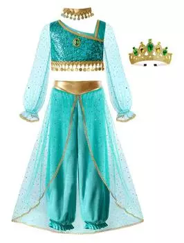 Princess Cosplay Halloween Costume Children Girls Princess Costume Kids Costume Birthday Christmas Present Tiara Choker 4 Piece Set Green 120
