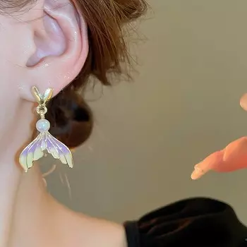 Princess Ocean Mermaid Eardrop Fishtail Mermaid Ear Studs Ocean Fishtail Studs Earrings Party фиолетовый/золотой