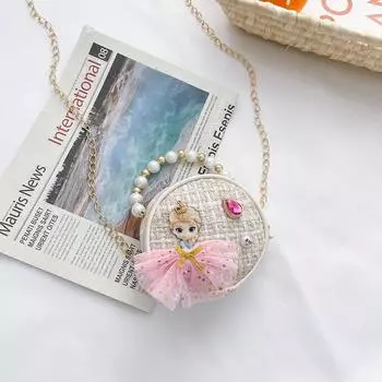Princess Pearl Bow Flower Design Children Wallet Girl Handheld Bag Crossbody Ivory Princess