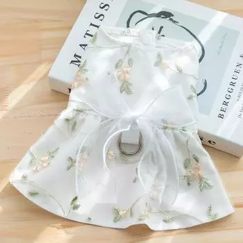 Princess style bow cat skirt thin small dog teddy bear pet clothes puppy dog dress L (recommended weight 8-5.5kg)