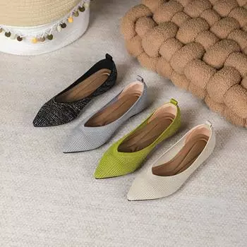 Princess Women s Pointed Toe Shallow Mouth Fashion Flat Elastic Comfortable Soft Non slip Knitted Casual Shoes Spring 34(Foot22cm) чёрный