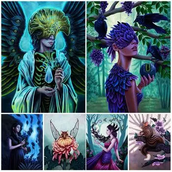 Принцесса-бабочка и загадочные животные в джунглях, настенная живопись маслом, абстрактный волшебный мир, плакат 21cm30cm NoFrame