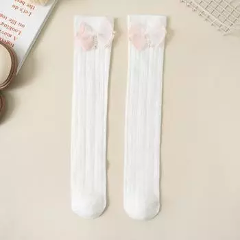 Принцесса Бант Чулки Лолита Девочки Дети Летние Сетчатые Длинные Носки Однотонные Тонкие Дышащие Детские Гольфы до Икры 3-12 Лет Малыш Fit 3-12Years