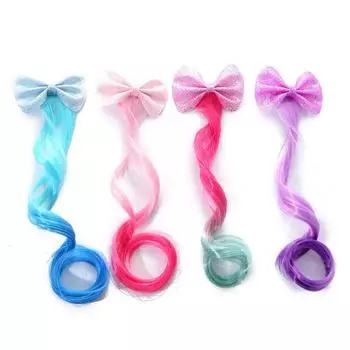 Принцесса блестящий бант блестящий конфетный градиентный цвет парик конский хвост для девочки милый парик плетеная шпилька милый детский головной убор для укладки волос