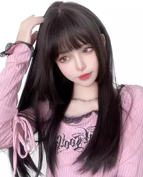 принцесса черный полная принцесса волосы маленькая Harajuku тепла с черным коричневым париком, длинный, подстриженный, прямой, волосы, натуральный, полудлинный, парик, парик, парик, дамы,