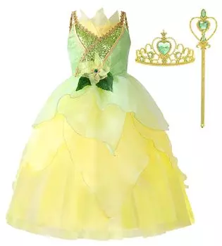 Принцесса и волшебный поцелуй Платье принцессы Тианы Платье принцессы-лягушки Костюм короля-лягушки для детей Костюм зеленого цветка для косплея Костюм для мероприятий на Хэллоуин