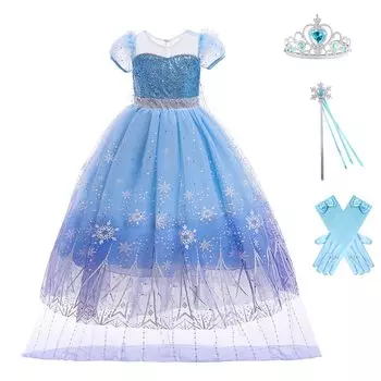 Принцесса Эльза Косплей Платье Один Культурный Культурный Сценический Плащ 5 Частей Включен [MUXIU] Платье, Костюм, Хэллоуин, Девочки, Дети, Стиль, синий