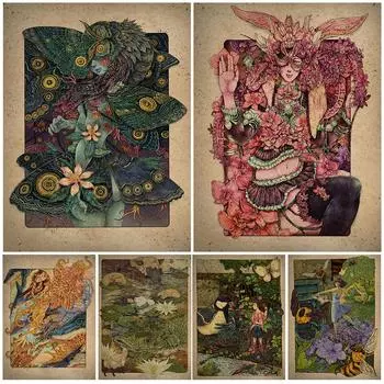 Принцесса Мотылек и Одуванчик Эльф Wall Art Холст Картины Декор Аннотация Прекрасный Таинственный Ретро Арт Плакат И Принты Украшения Без Рамки 21*30cm No Frame