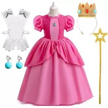 Принцесса Пич Стиль Косплей Детский Костюм Супер Марио Стиль Хэллоуин Косплей Костюм с Реквизитом Хэллоуин Вечеринка Принцесса Пич Стиль Окружение