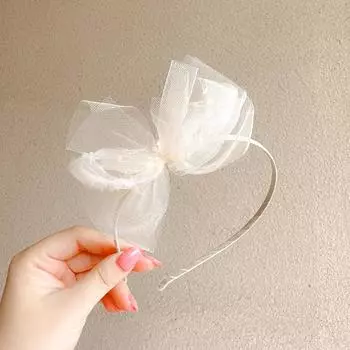 Принцесса Роза Тюлевая Повязка на Голову с Бантом и Жемчугом, Блестящая Повязка для Девочек, Детские Аксессуары для Волос