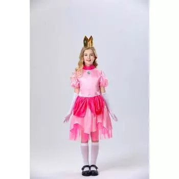 Принцесса Розовое Прекрасное Платье С Подходящей Повязкой На Голову И Перчатками Для Детских Особых Случаев 120