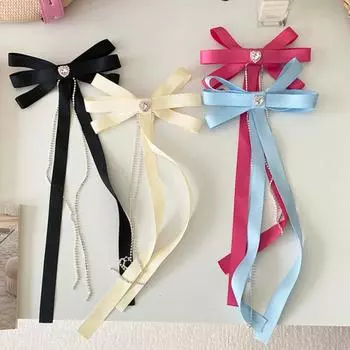 Принцесса собирается со стразами и бантом, заколка для волос с лентой, Барби, розовая завязка на спине, заколка для волос, пружинная заколка для волос